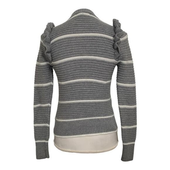 Banana Republic XS Gray Striped Sweater Ruffle Shoulder Knit Pullover Casual - Picture 2 of 10